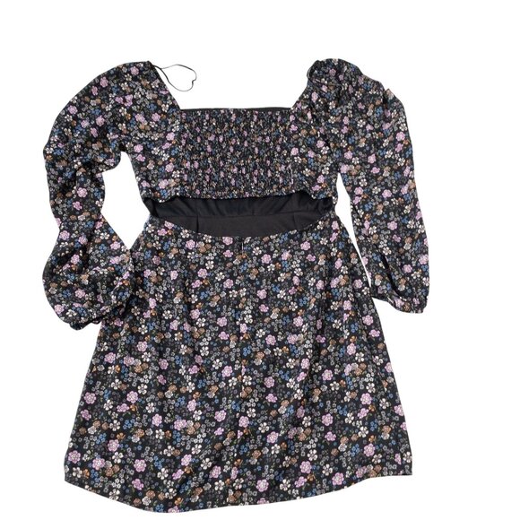 Coquette Floral Smocked Long-Sleeve Mini Dress By All In Favor SZ L - Picture 2 of 10